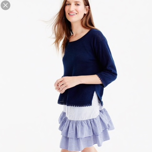 J. Crew Linen Pom Pom Sweater Green - Picture 2 of 5